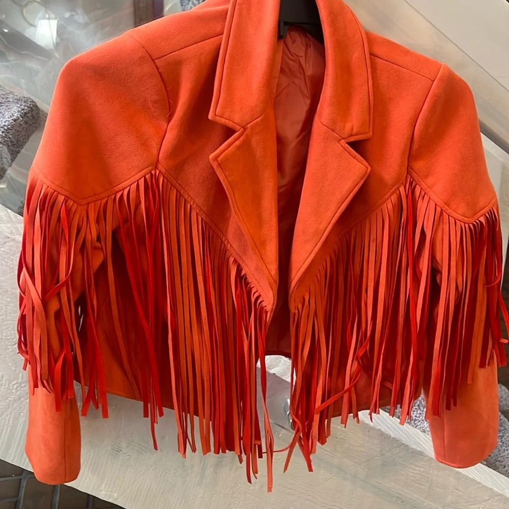 NWOT Cropped faux suede Fringe jacket size small - Picture 1 of 4